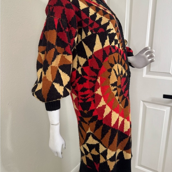 Farm Rio Geometric Patterned Cardigan Sweater - Black, Red, Brown - Picture 7 of 16